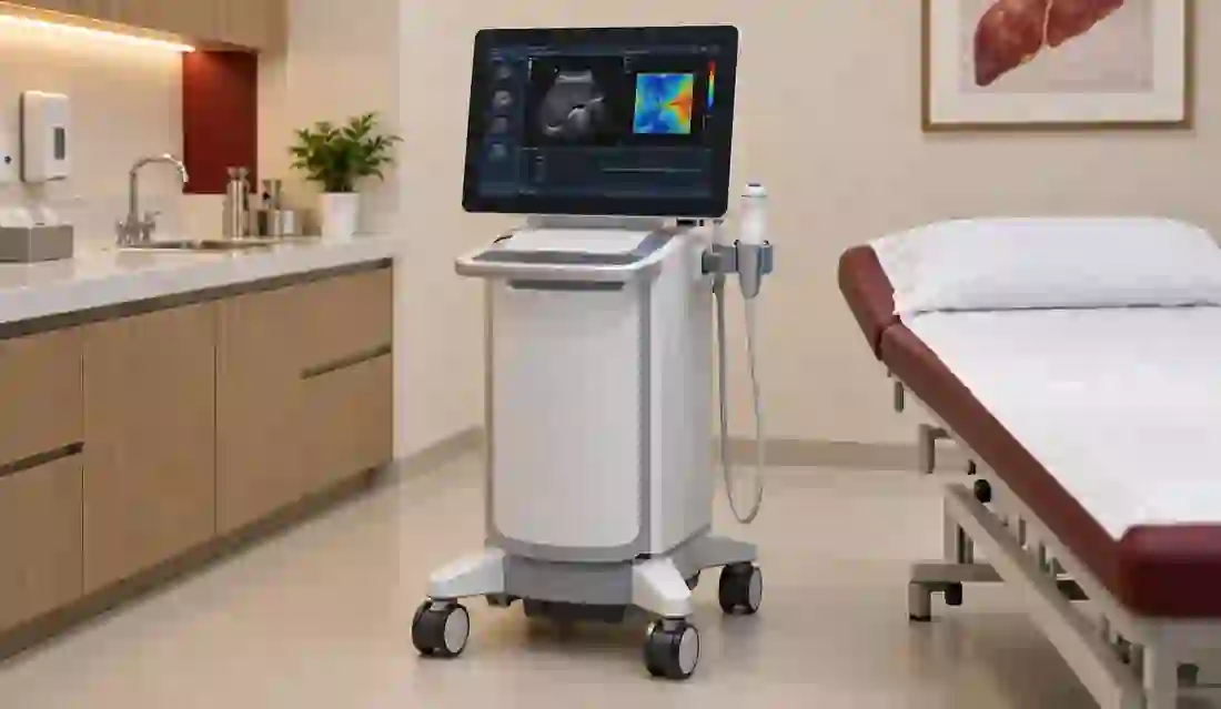 Equipment used for a non-invasive liver elastography examination.