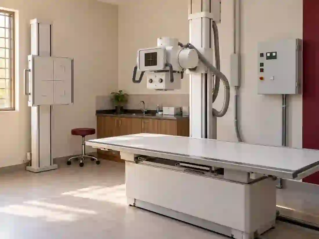 Digital X-ray equipment in a radiography room.